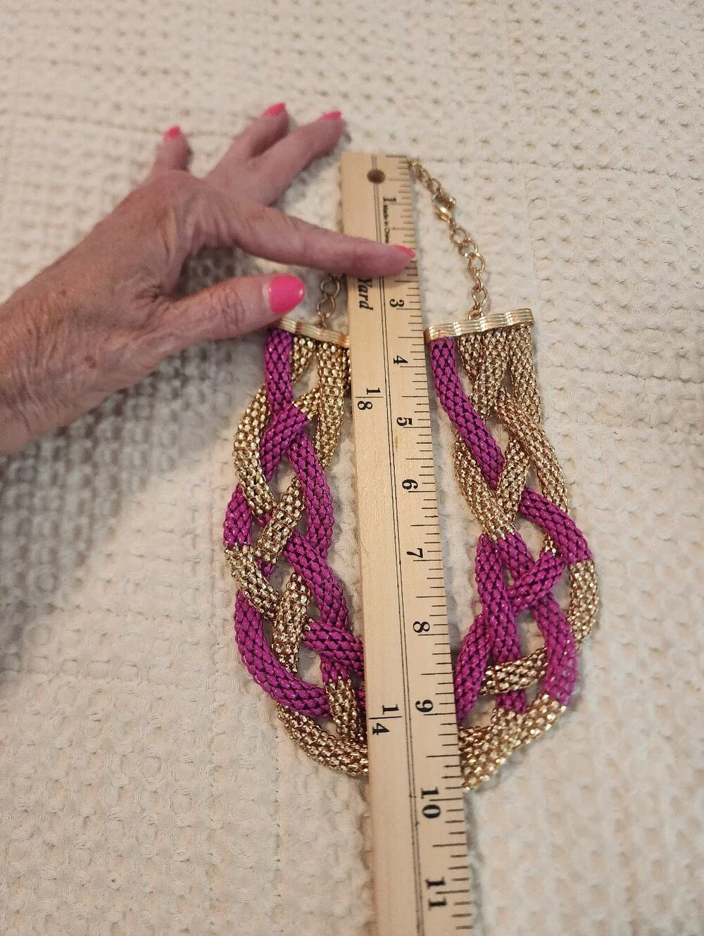 Gold and Fuchsia Braided Statement Necklace and Coil Bracelet Set